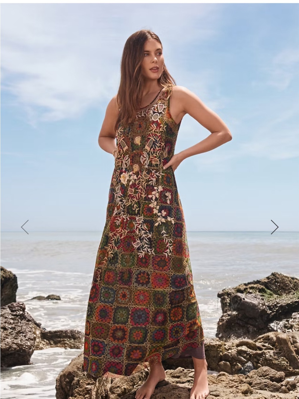 JOHNNY WAS BIYA BITOLA MESH DRESS Floral Mosaic Sleeveless Maxi Dress Multicolor - Picture 3 of 12